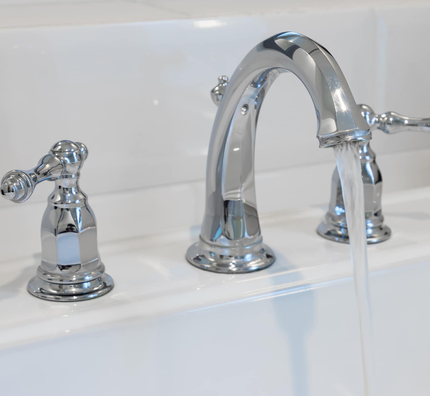 A faucet pouring water