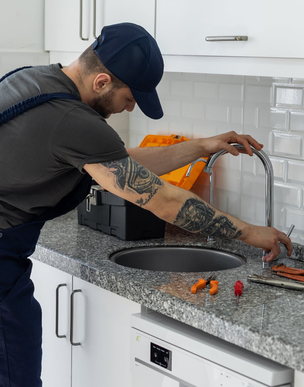Plumber testing a new faucet